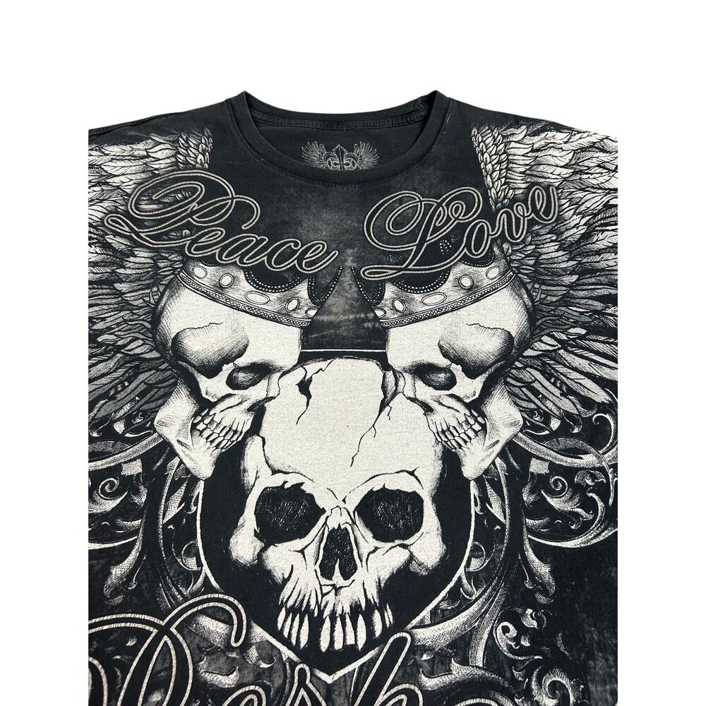 Y2K Xzavier T Shirt Mens 2XL Black Skulls Goth 2000s Wings Grunge MMA Biker